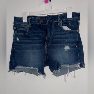 American Eagle Dark Wash HIGH RISE SHORTIE Super Super Stretch Denim Short